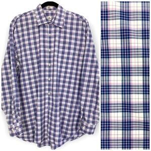 Peter Millar Men's Plaid Cotton Long Sleeve Button Down Dress Shirt, Large